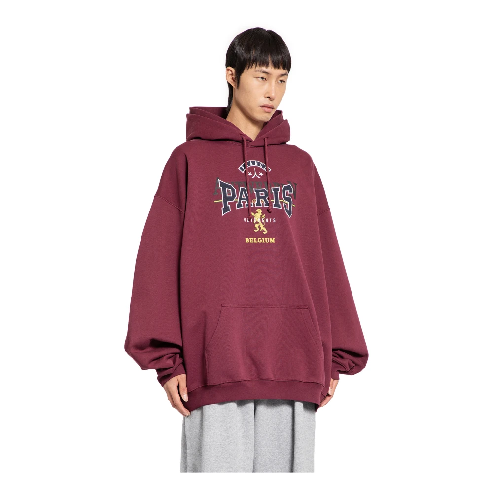 Vetements Geborduurde Toerist Hoodie met Bordeaux Hood Red Heren