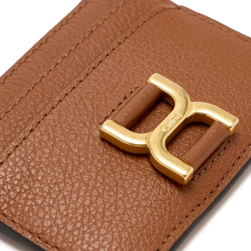 Chloé Leren kaarthouder met logodetail Brown Dames