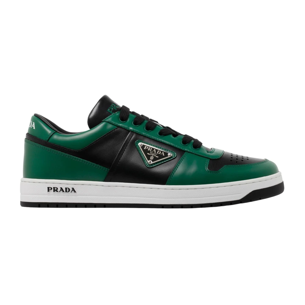 Prada Zwarte en Groene Kalfsleren Downtown Triangle Logo Sneakers Green Heren