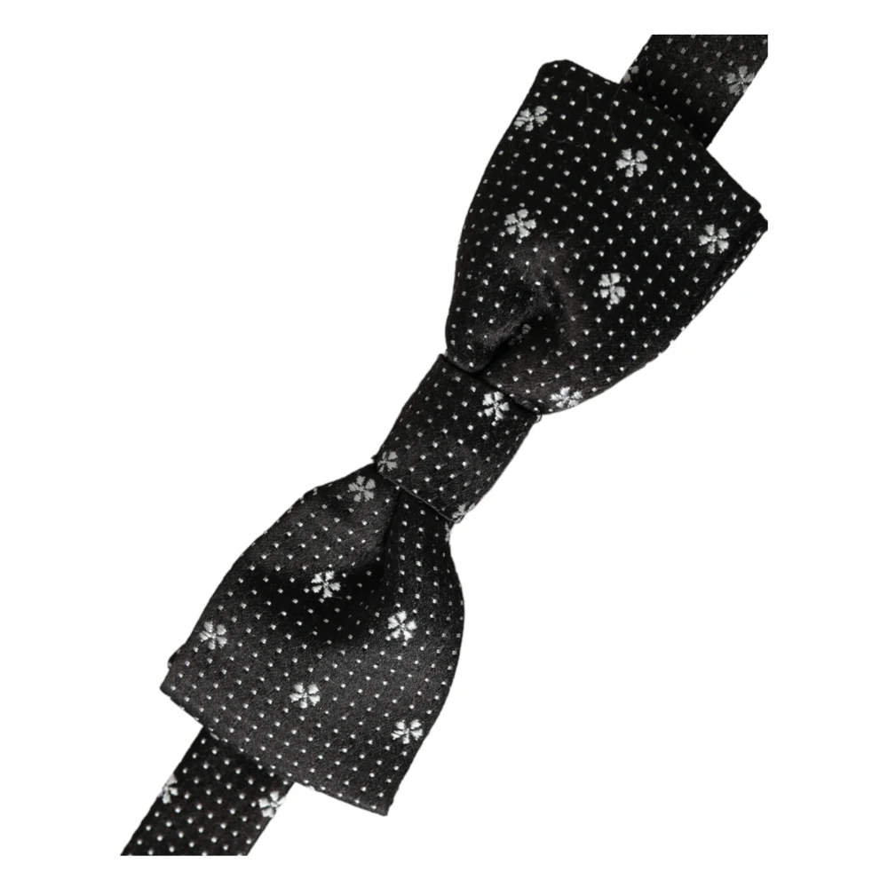 Dolce & Gabbana , Bow Ties, Male, Black, One Size, Black Silk Floral Adjustable Neck Men's Bow Tie - Image 3