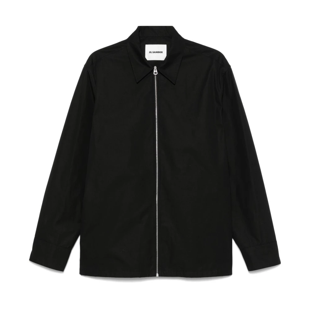 Jil Sander Zwarte Voorkant Rits Jas Geknoopte Manchetten Black Heren