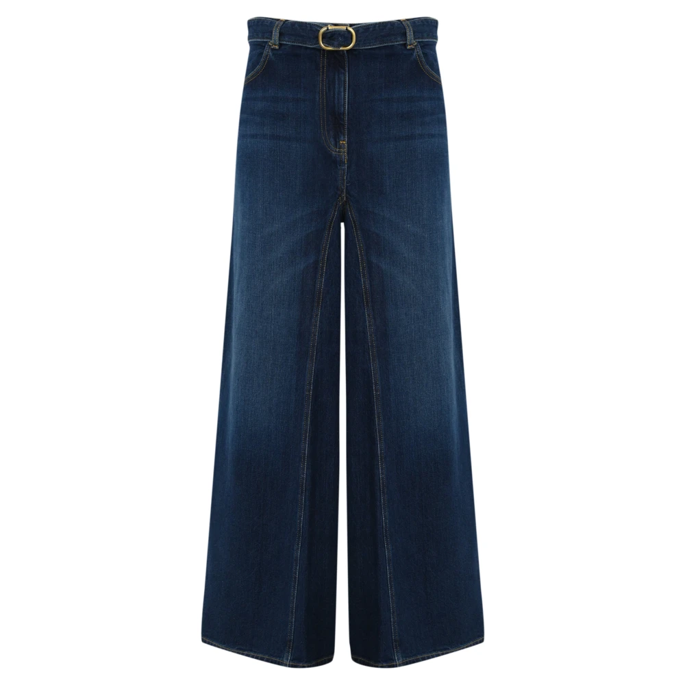 Twinset Women's Blue Wide Jeans, W29, Denim Cropped Trousers With Belt