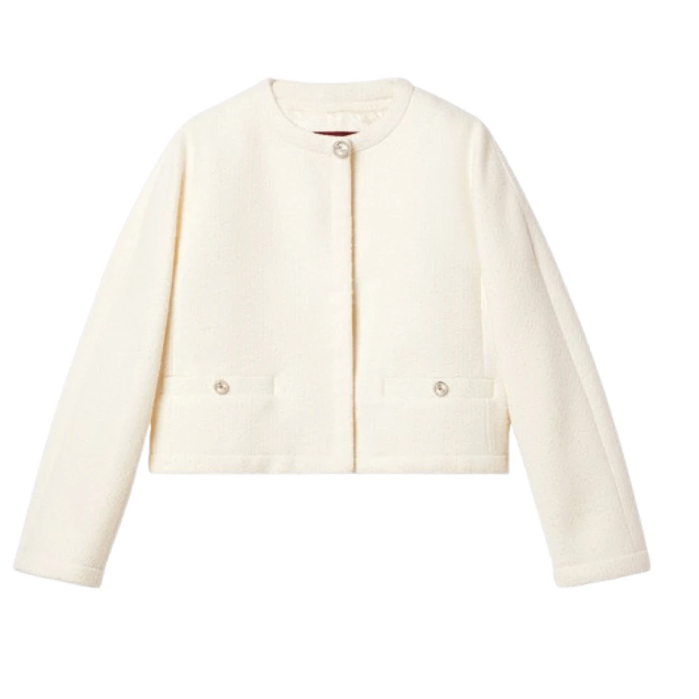 Gucci Witte Bouclé Jas met Drukknopen White Dames
