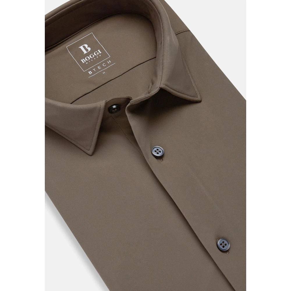 Boggi Milano Slim Fit Stretch Nylon Shirt Brown Heren
