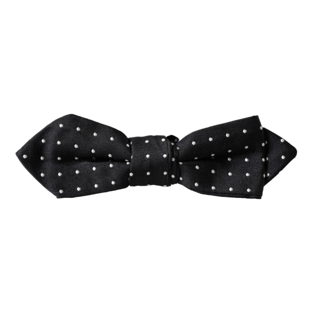 Dolce & Gabbana Zwarte Zijden Polka Dot Verstelbare Vlinderstrik Black Heren