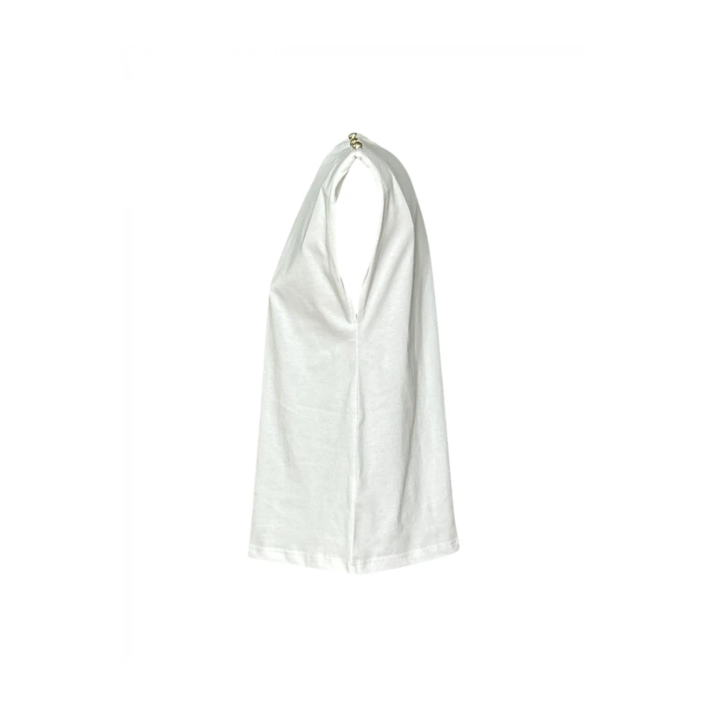 Molly Bracken Parel Versierde Ronde Hals Katoenen T-shirt White Dames