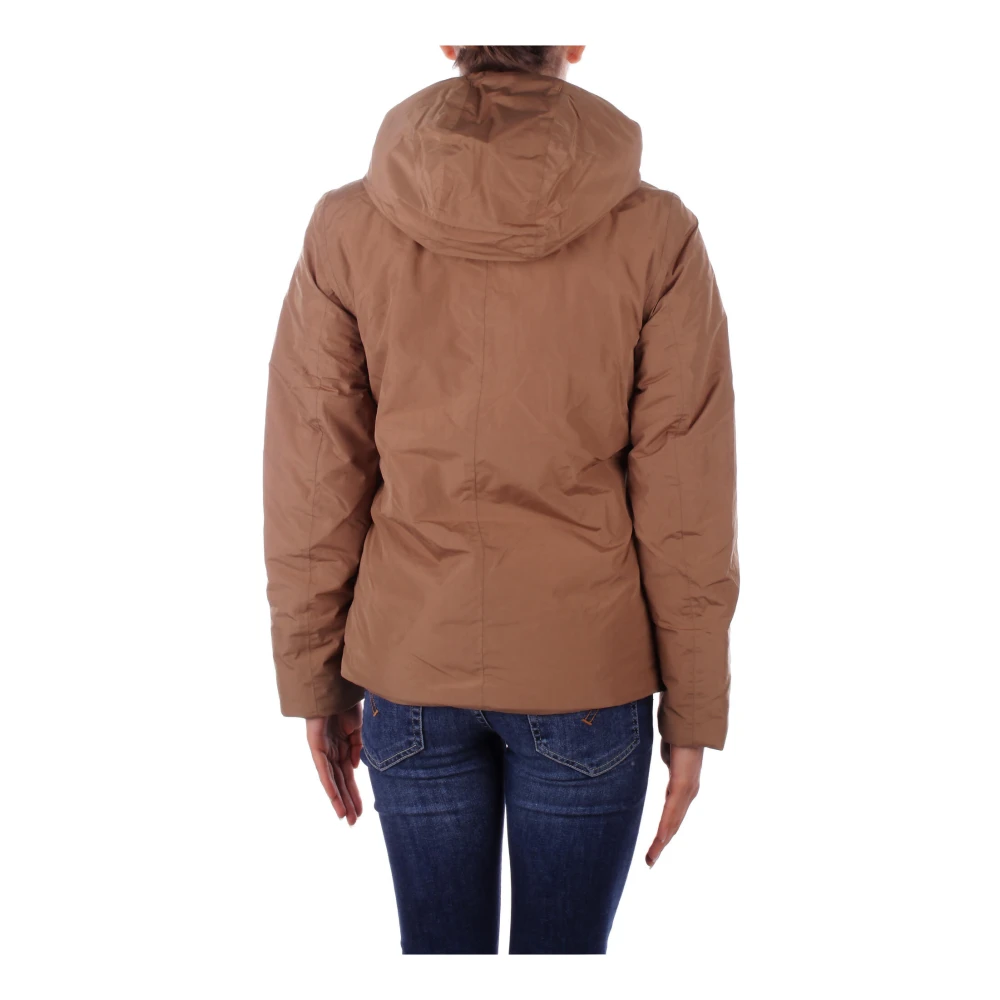K-way Hooded jas met voorlogo rits Brown Dames