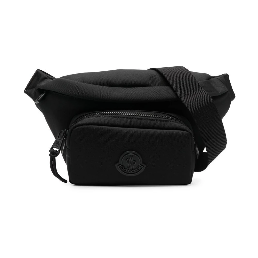 Moncler Zwarte Leren Waterdichte Tas met Logo Black Unisex