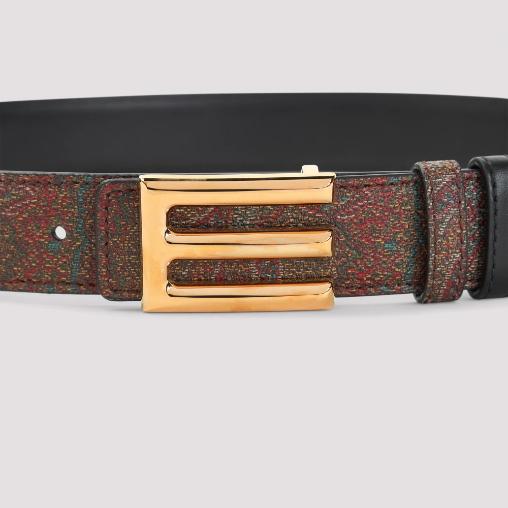 ETRO Zwart Logo Gesp Riem Brown Dames