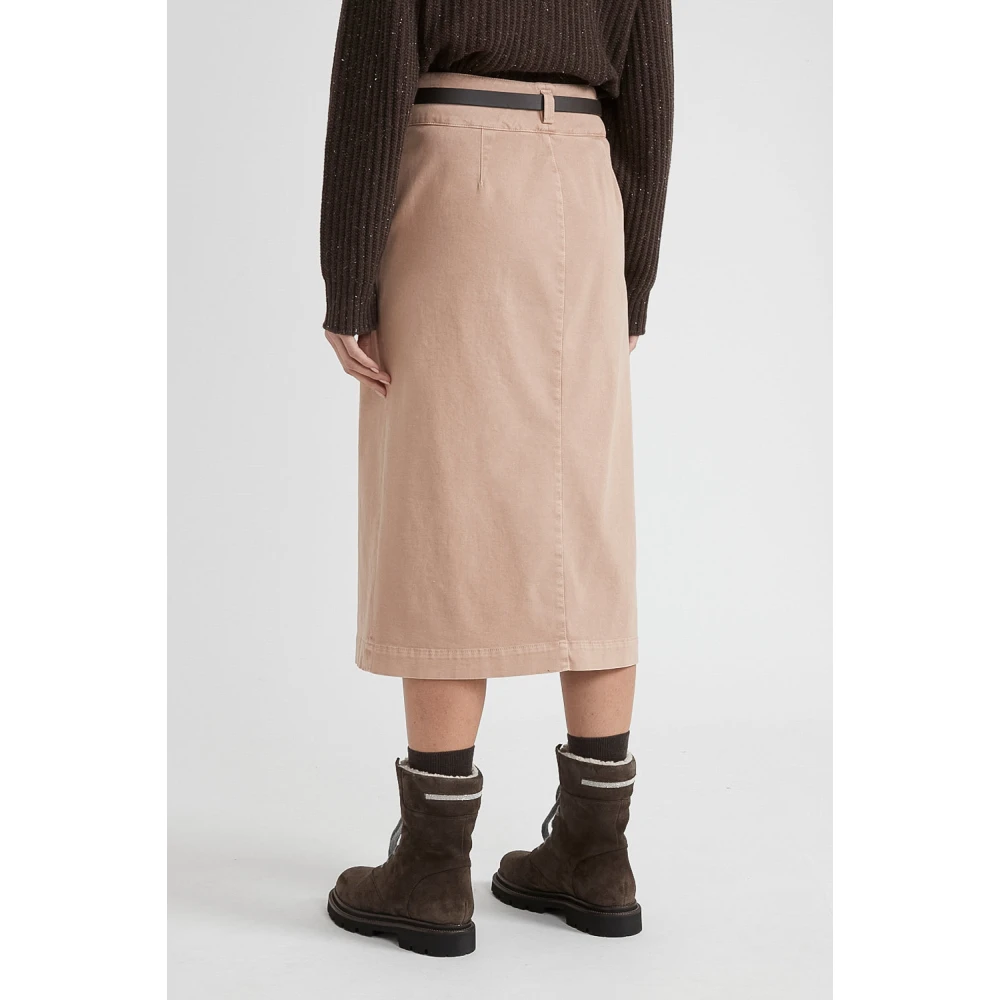 PESERICO Katoenen midi-rok met riem Brown Dames