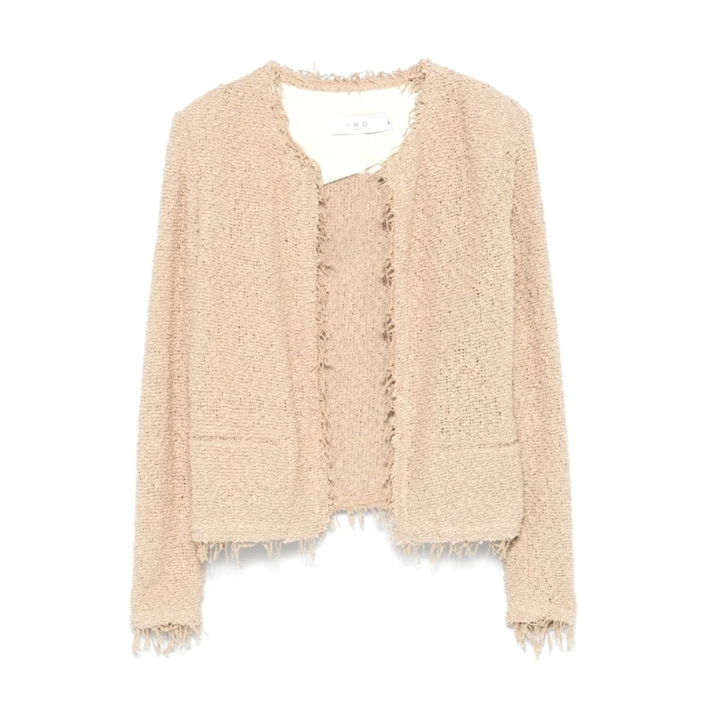 Iro Women's Beige Open Front Frayed Edge Jacket Small