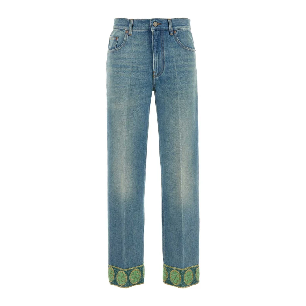 Valentino Garavani Women's Blue Jacquard Trim Jeans - Straight Fit Jeans - W27 - Jeans
