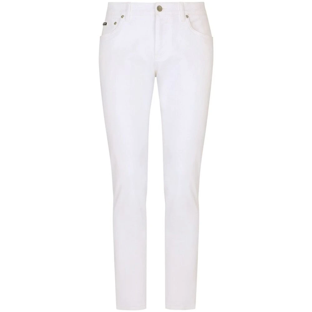 Dolce & Gabbana Logo-Plaque Slim-Cut Jeans White Heren