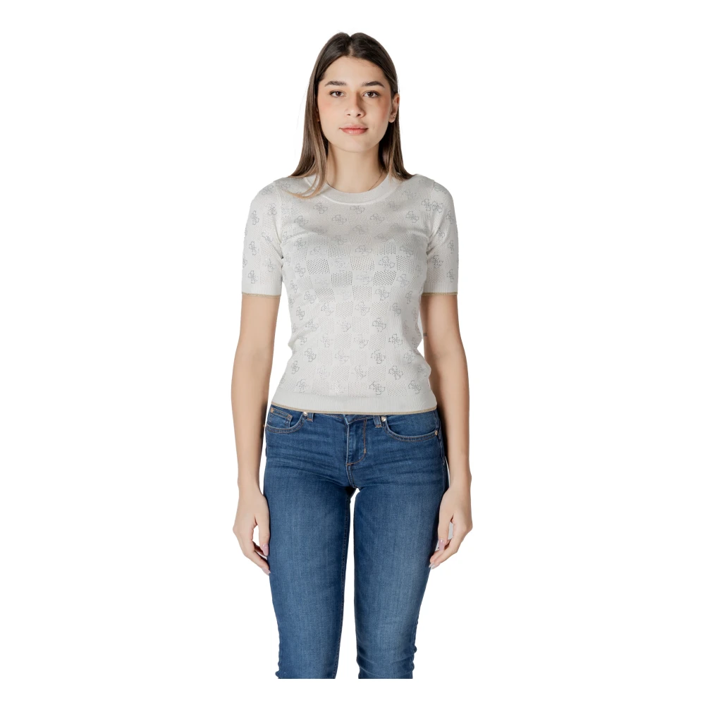 Guess Elegante korte mouw gebreide top White Dames