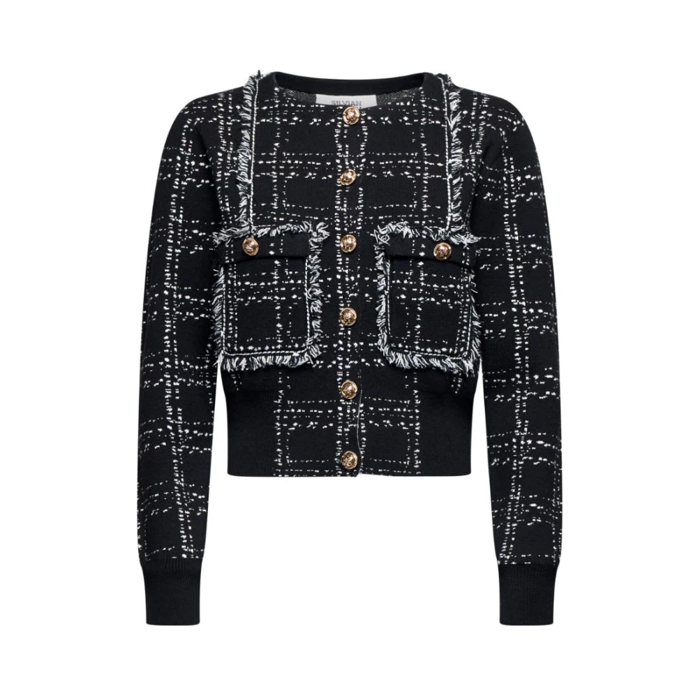 Silvian Heach Mujer Negro - Cárdigan Corto Con Motivo De Tweed - Knitwear - 2XS