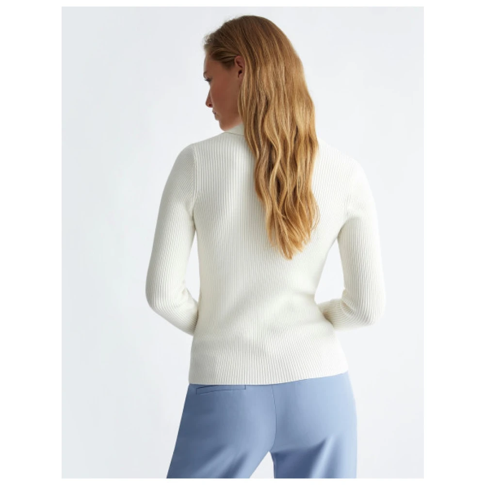 Liu Jo Geribbelde V-hals trui met twist detail White Dames