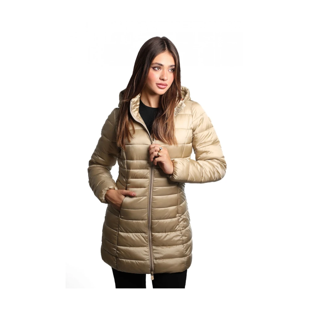 Save The Duck Lang beige jack met gewatteerde textuur Beige Dames