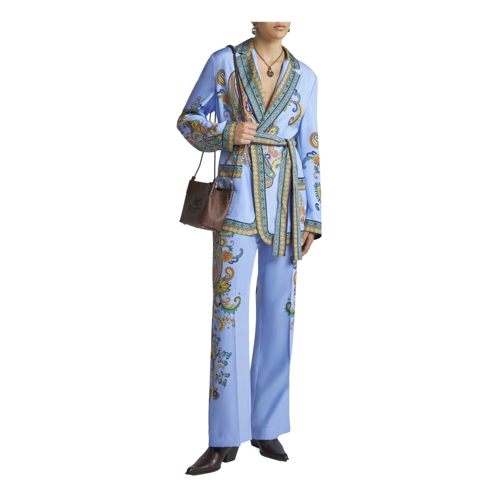 ETRO Heldere Blauwe Bloemenprint Zijden Broek Blue Dames