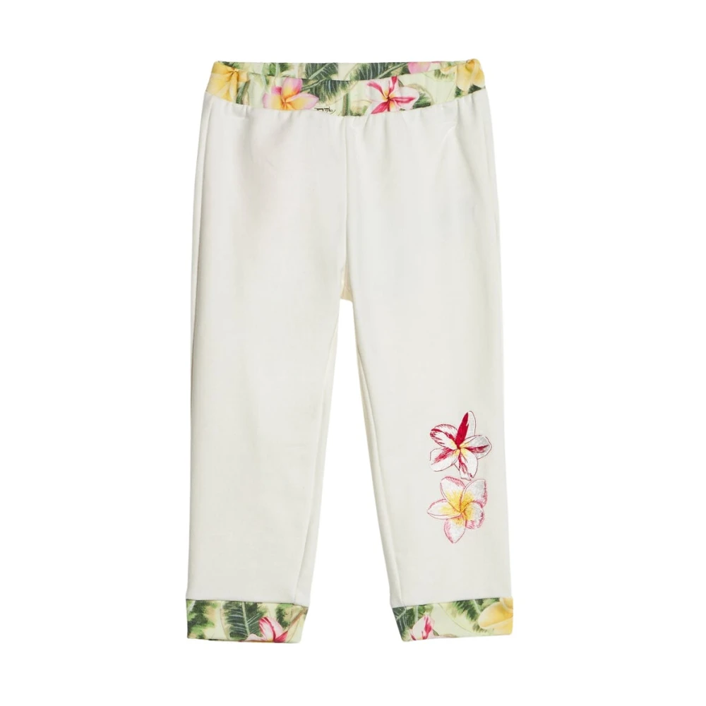 Roberto Cavalli Trousers With Embroidered Flowers And Rc Monogram - Female - Sweatpants - White - 2 Y | 92 Cm - Kids