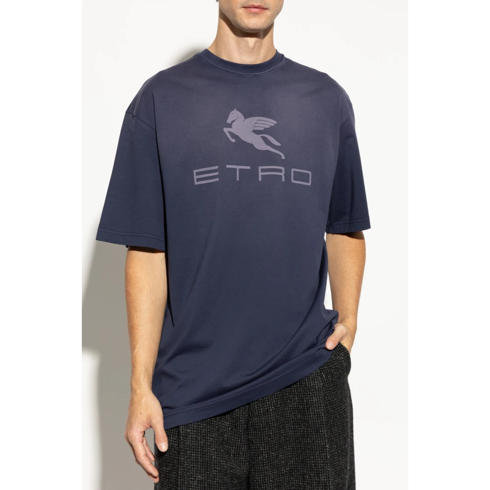 ETRO T-shirt met bedrukt logo Blue Heren