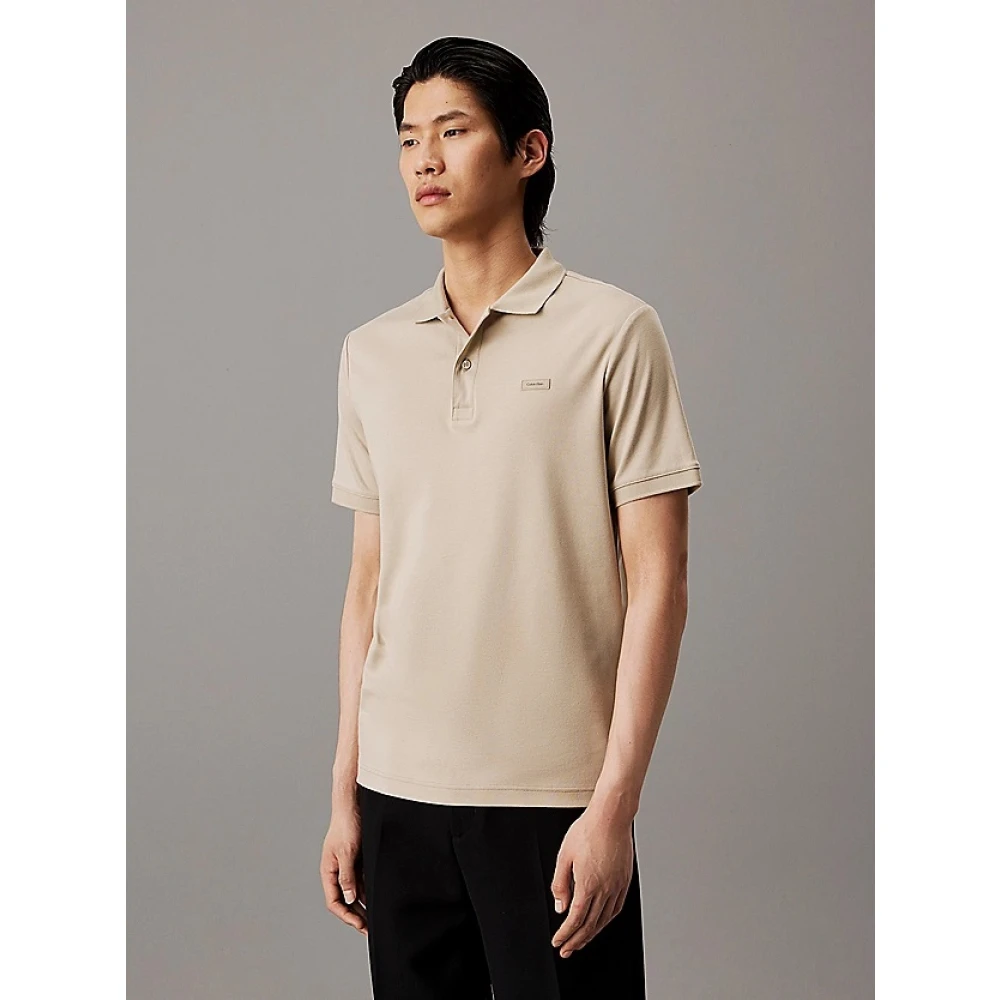 Calvin Klein Liquid Touch Slim Fit Polo Shirt Beige Heren