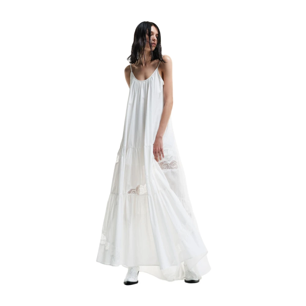 Aniye By Lange en wijde katoenen mousseline jurk White Dames