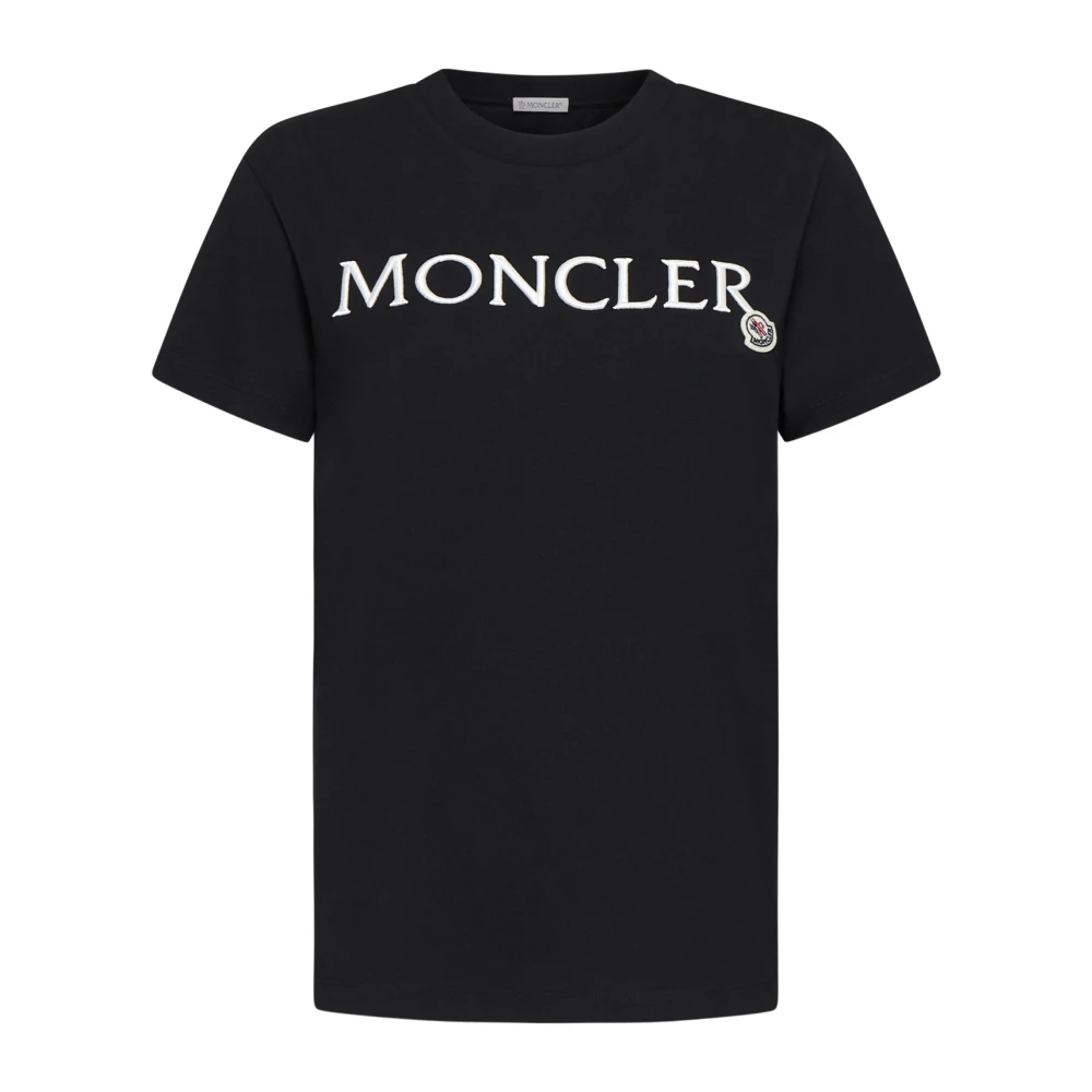 Moncler Zwart Logo Geborduurd Katoenen T-shirt Black Dames