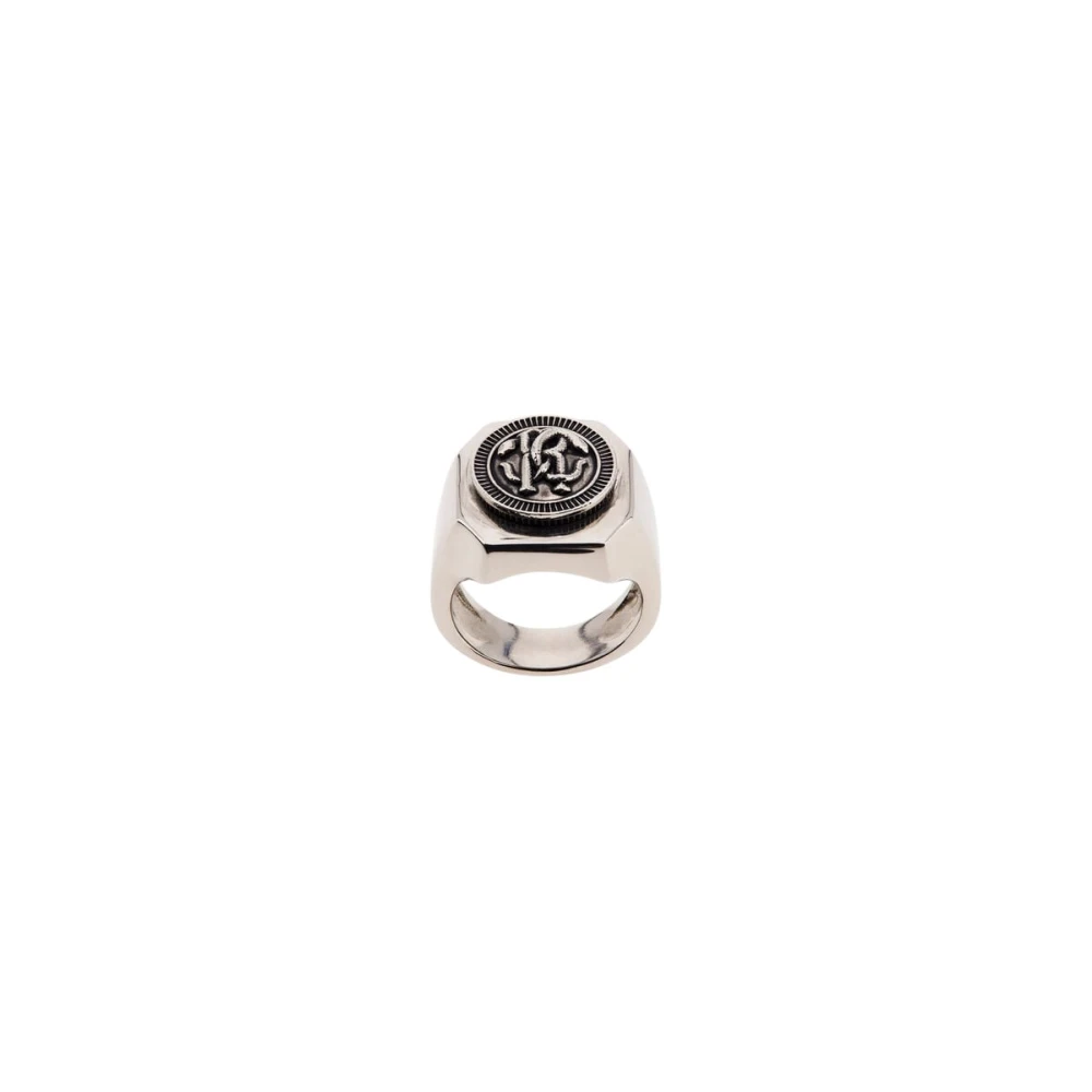 Roberto Cavalli Men's Silver Monogram Mirror Snake Ring