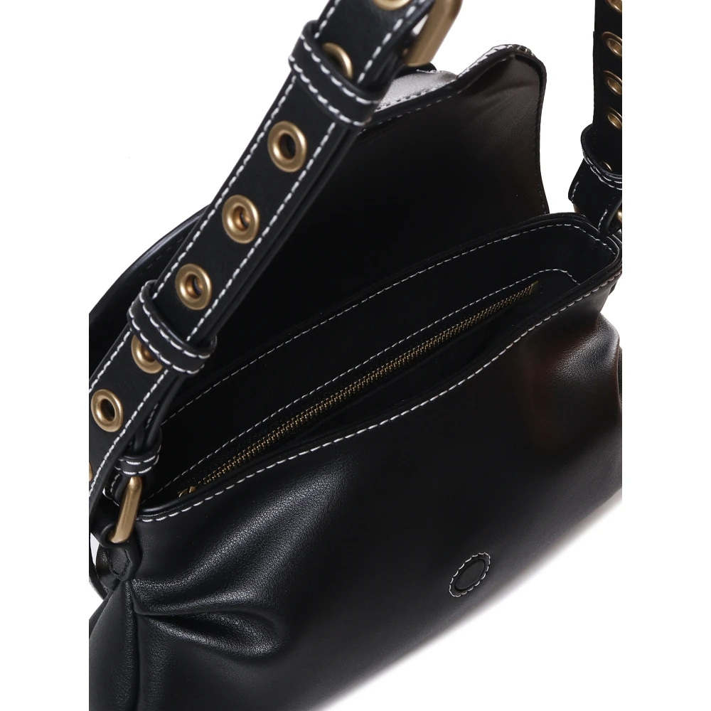 pinko Hartvormige Leren Tas met Flap Sluiting Black Dames