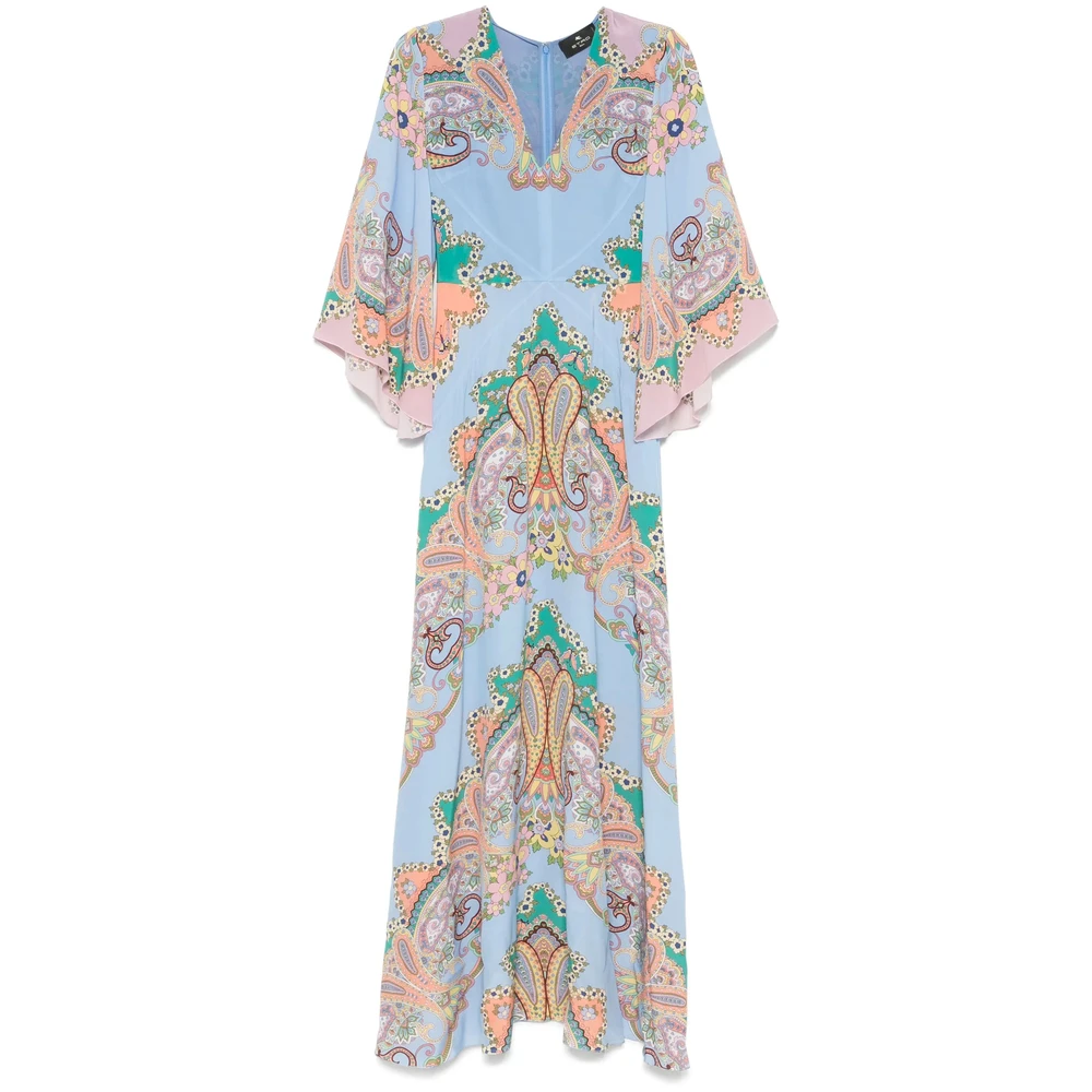 ETRO Blauwe V-hals Lange Mouw Jurk Blue Dames
