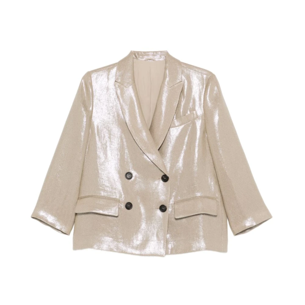 Brunello Cucinelli Damen Beige Double-Breasted Blazer