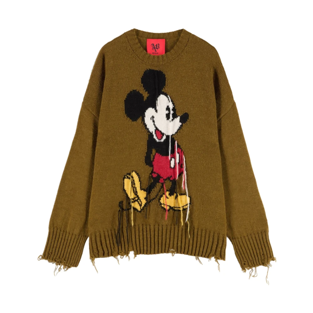 Aniye By Groene Wollen Blend Mickey Intarsia Trui Green Dames