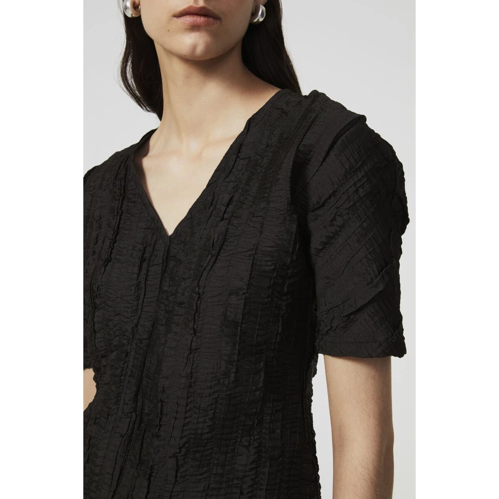 Rodebjer Gestructureerde V-hals Blouse met Rits Detail Black Dames
