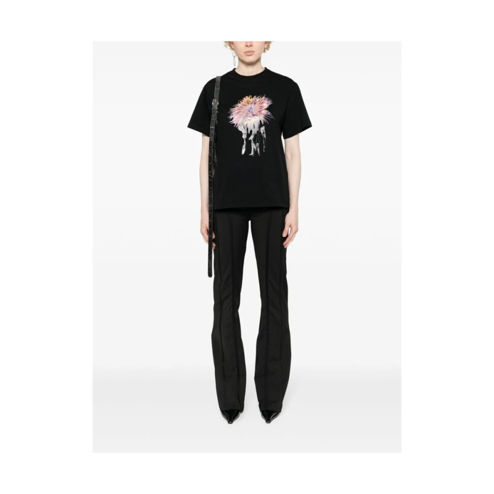 Mugler Zwarte Katoenen Jersey T-shirt Roze Anemoon Black Dames
