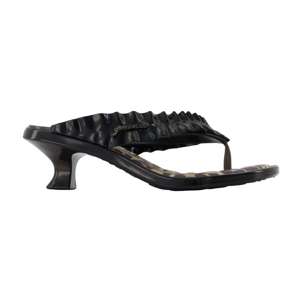 Ganni Women's Black Heeled Mules, 4 Uk, Melissa Thong Kitten Heel