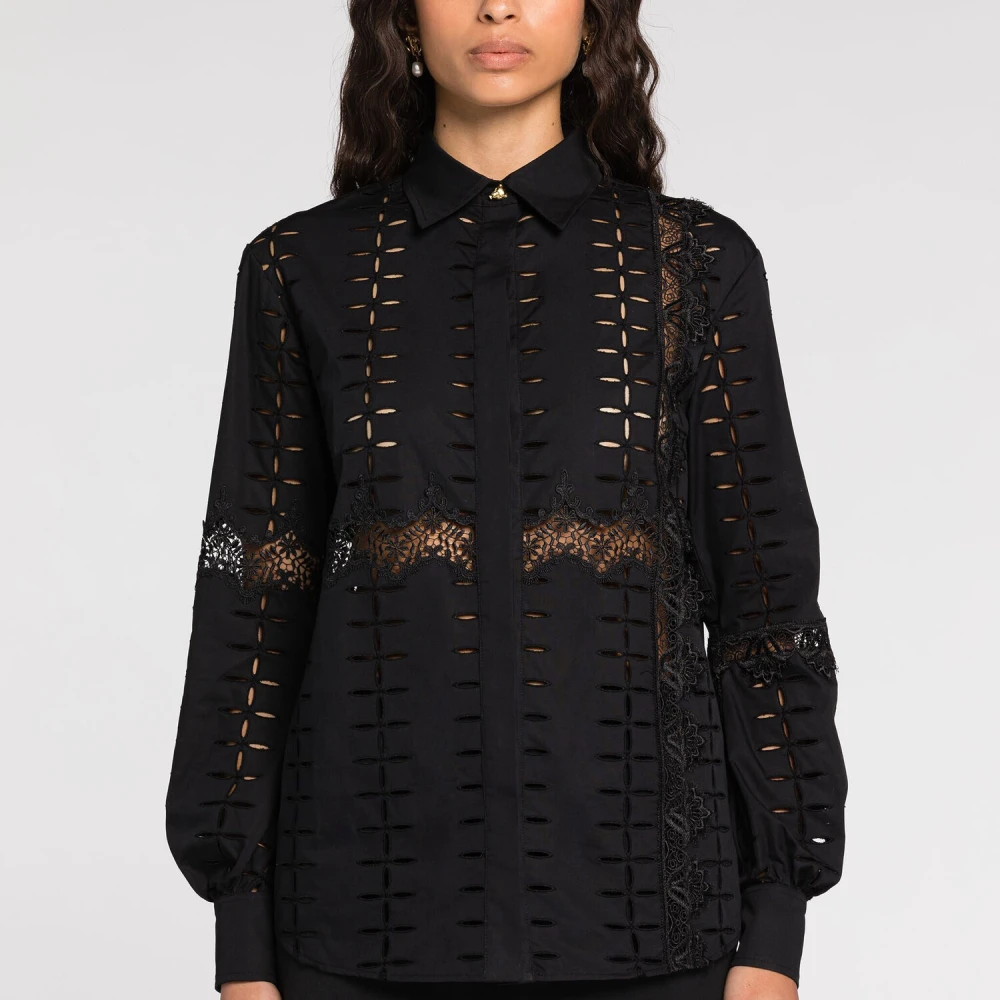Roberto Cavalli Geborduurd shirt met uitsnijding Black Dames