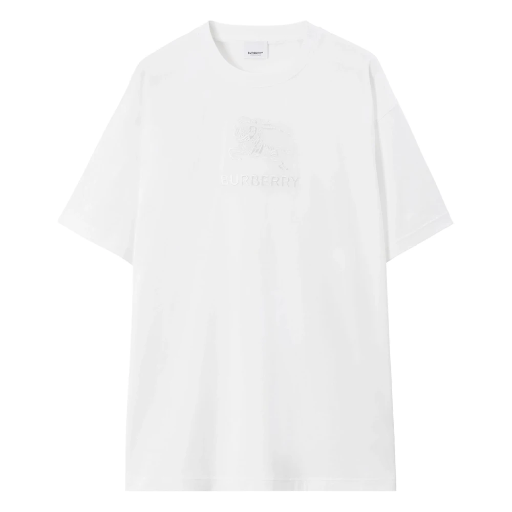 Burberry Men's White Embroidered Equestrian Knight Logo T-Shirt