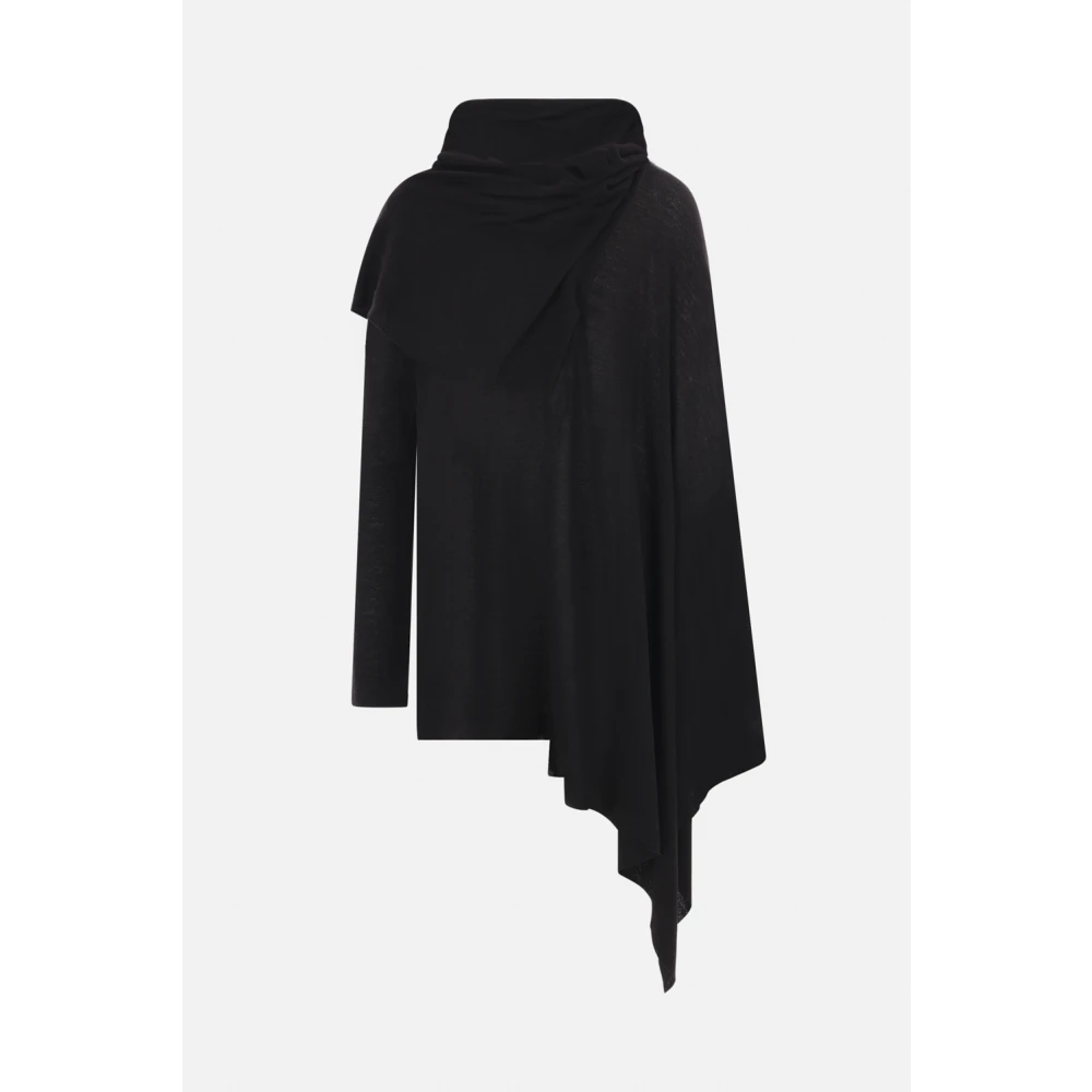 Yohji Yamamoto Zwarte Asymmetrische Wol en Zijde Vest Black Dames