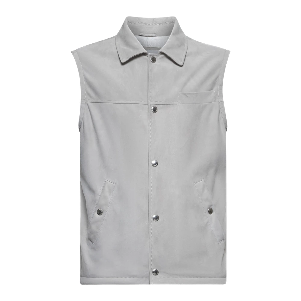 BRUNELLO CUCINELLI Mouwloos Leren Vest Grijs Lichtgewicht Padding Gray Heren