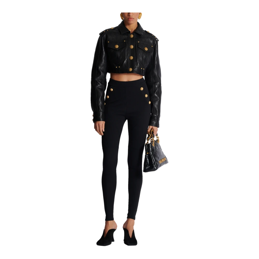 Balmain Jersey legging met 6 knopen Black Dames