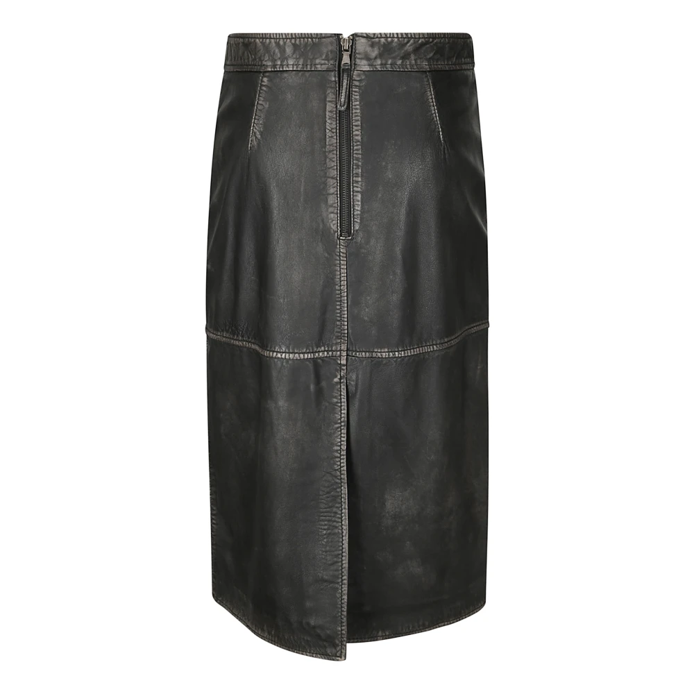P.a.r.o.s.h. Leren Midi Rok met Zakken Black Dames