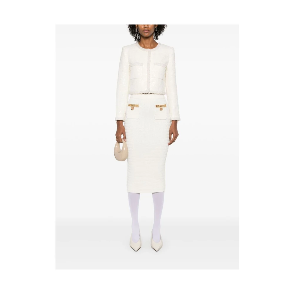 Self Portrait Beige Kralen Elastische Taille Rok White Dames