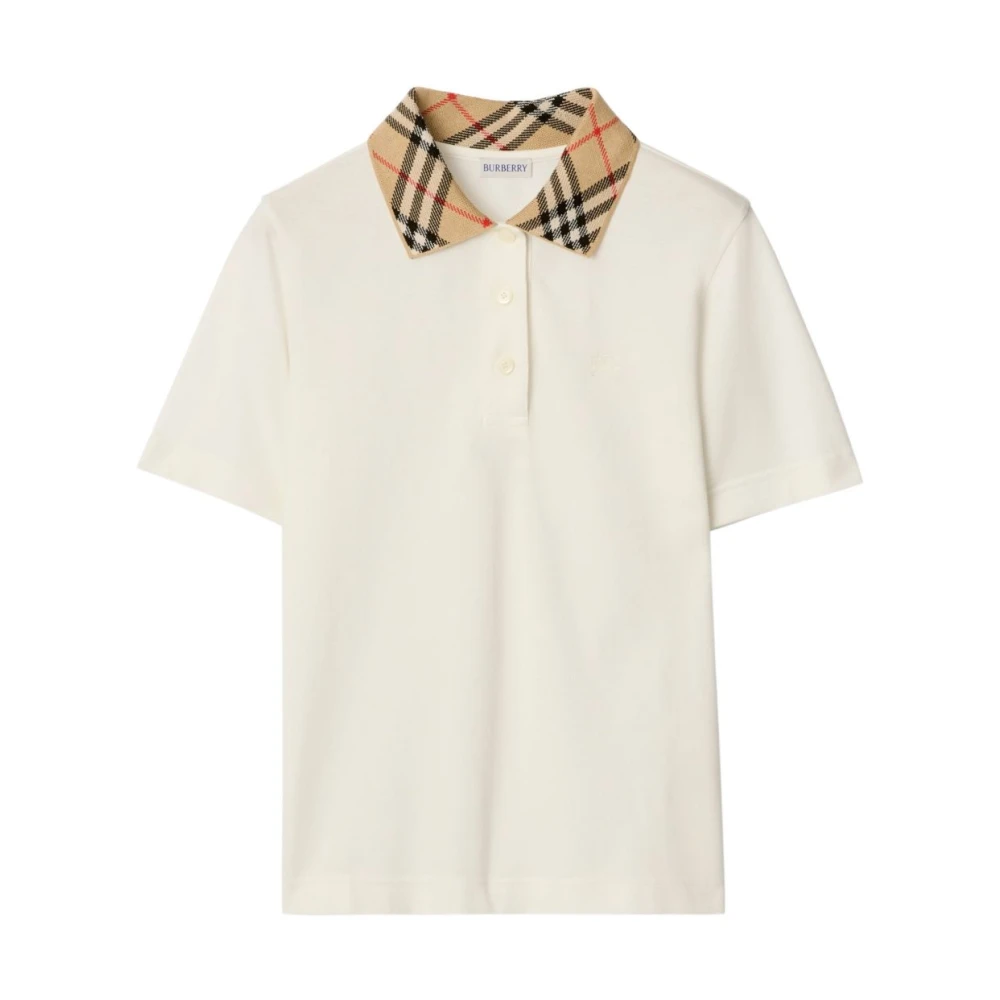 Burberry Women's White Check Collar Cotton Polo Shirt