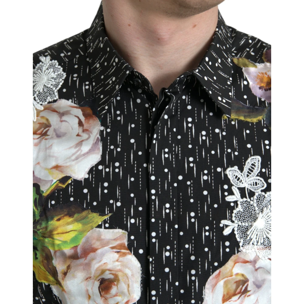 Dolce & Gabbana Zwarte Bloemen Heren Formeel Overhemd Multicolor Heren