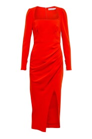 Czerwona Sukienka Midi z Krepy