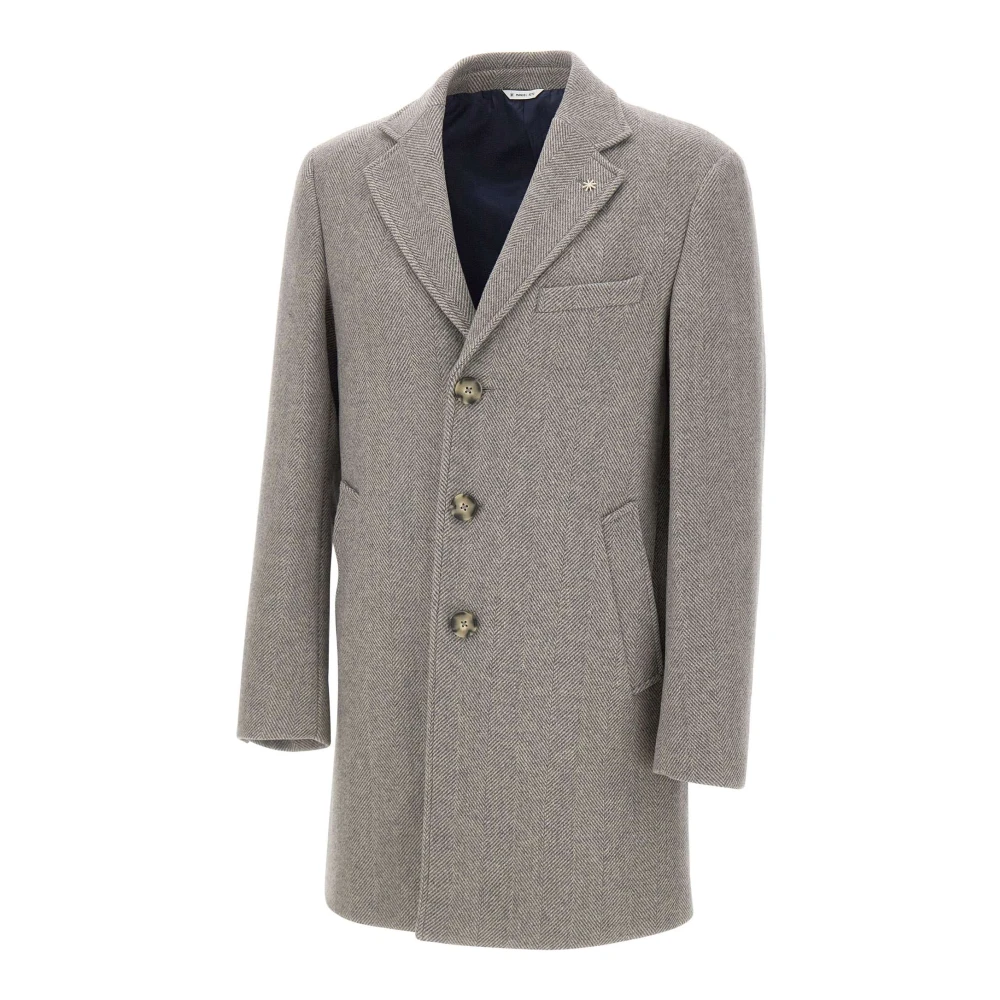 Manuel Ritz Men's Gray Single-Breasted Coats, Xl, Wool Coat