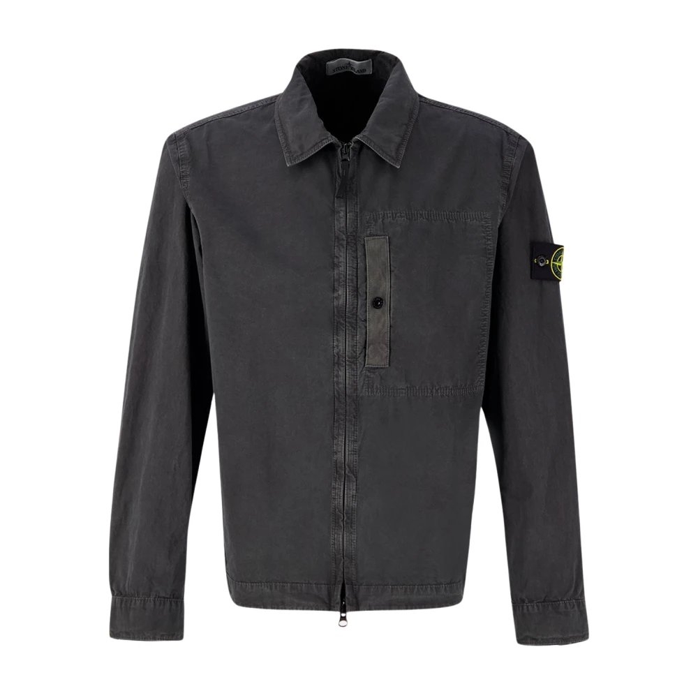 Stone Island Geborsteld katoenen canvas Overshirt 'Oud' Effect Black Heren