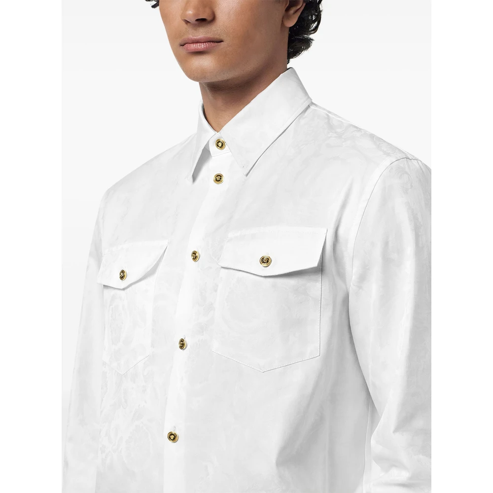 Versace Barocco Patroon Wit Overhemd White Heren