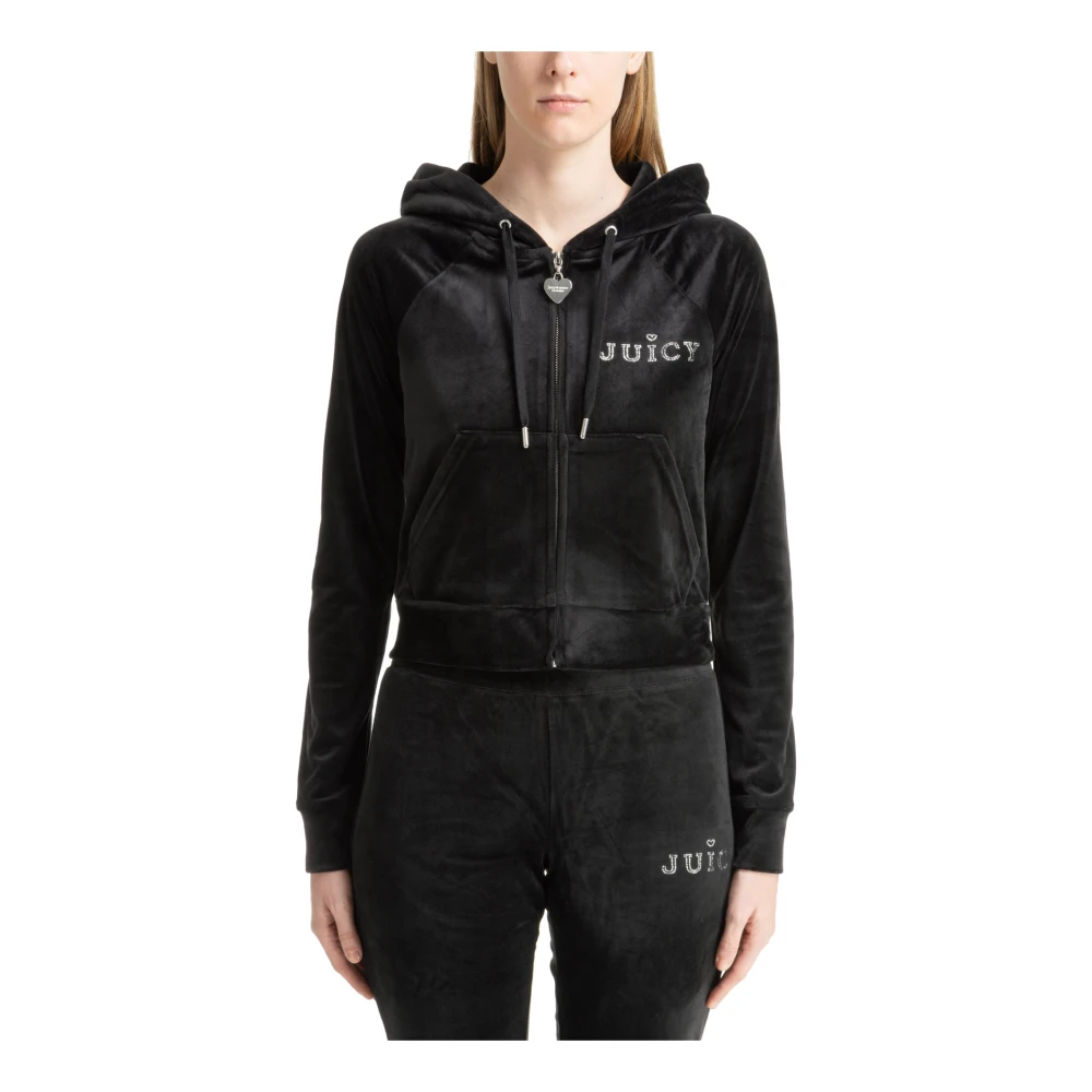 Juicy Couture Zwarte hoodie met zilveren strass logo Black Dames