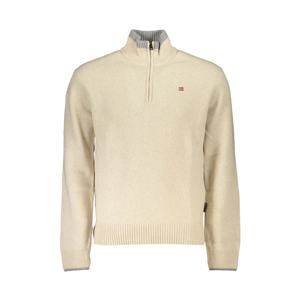 Beige Half-Zip Pullover med Kontrast Broderi